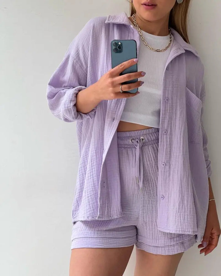 Adelie - 2-piece Cotton Shirt and Shorts Set
