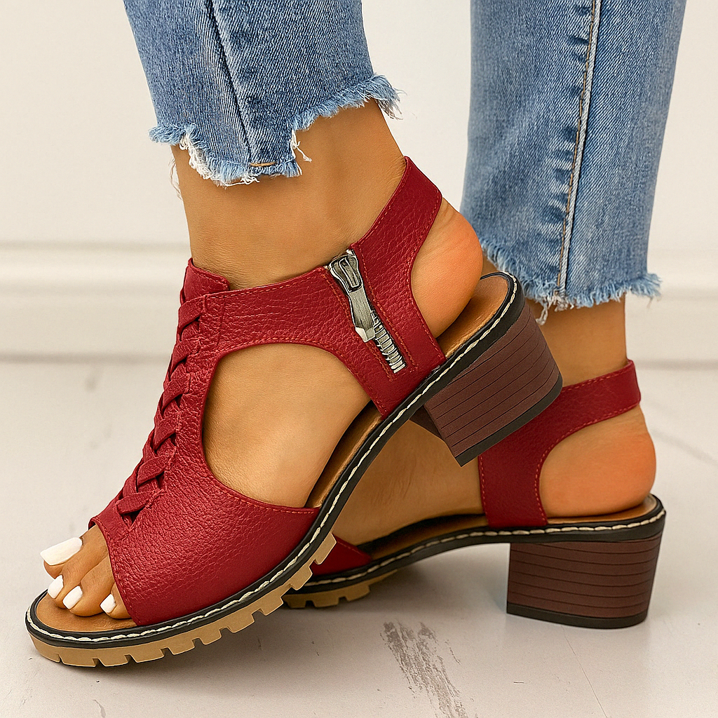 Penelope - Women's Orthopedic Block Heel Sandals with Side Zipper
