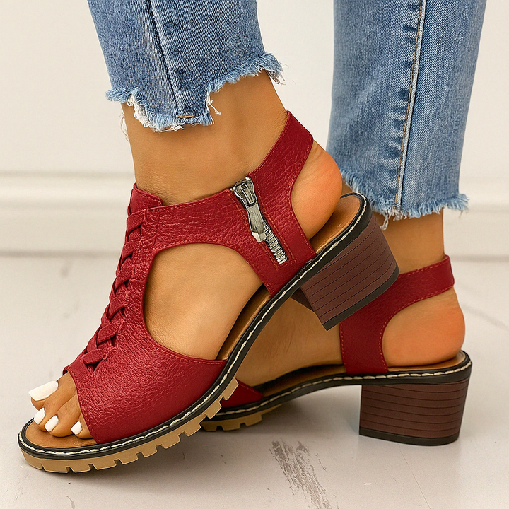 Penelope - Women's Orthopedic Block Heel Sandals with Side Zipper