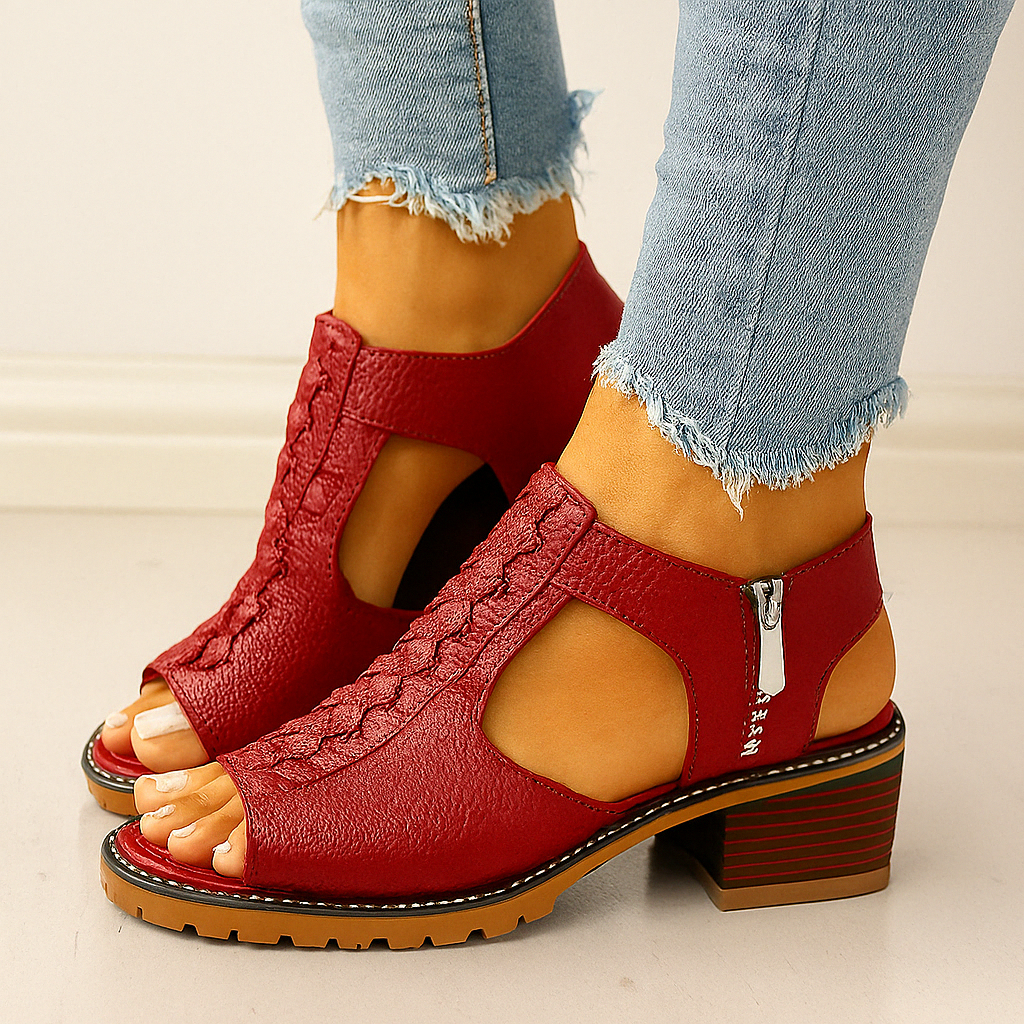 Penelope - Women's Orthopedic Block Heel Sandals with Side Zipper