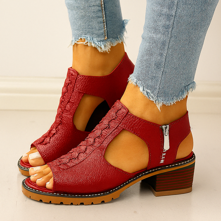 Penelope - Women's Orthopedic Block Heel Sandals with Side Zipper