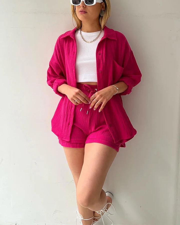 Adelie - 2-piece Cotton Shirt and Shorts Set