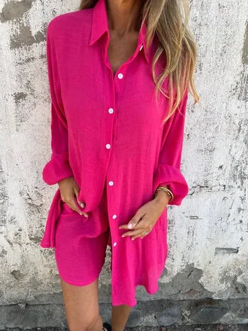 Nora™ | Casual Plain Blouse with Shorts Set