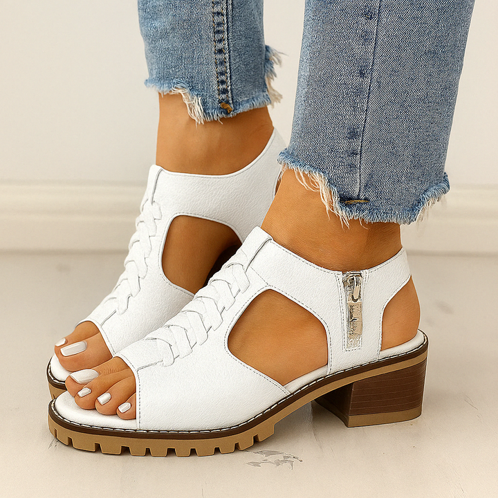 Penelope - Women's Orthopedic Block Heel Sandals with Side Zipper