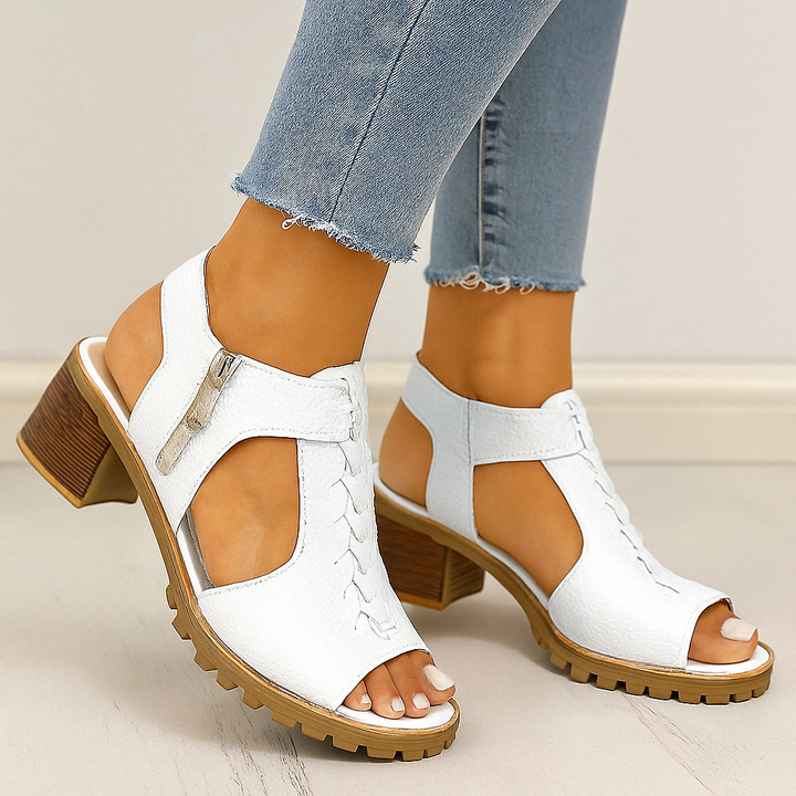 Penelope - Women's Orthopedic Block Heel Sandals with Side Zipper